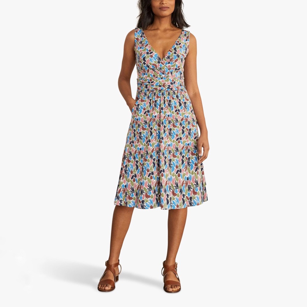 Floral V-Neck Sleeveless Midi Dress in Multicolor